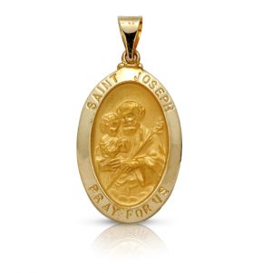 14K Gold Oval St. Joseph Medal - 7/8"