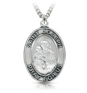 Sterling Silver St. Joseph Oval Medal - 1 1/8"