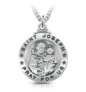 Sterling Silver Round St. Joseph Medal - 1"