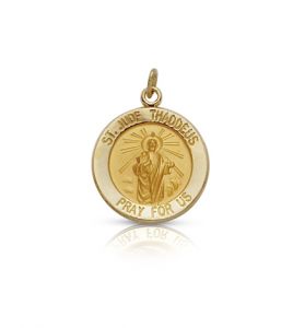 14K Gold Round St. Jude Medal - 1/2"