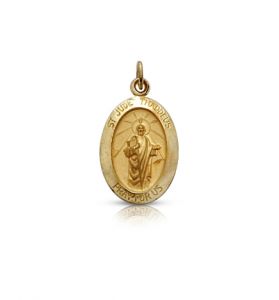 14K Gold Oval St. Jude Medal - 3/4"