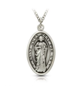 Sterling Silver Engraved Oval Medal of St. Jude, Patron of Hopeless Causes - 7/8" 