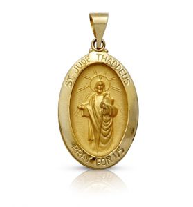 14K Gold Oval St. Jude Medal - 7/8"