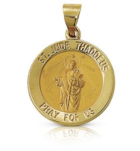 14K Gold Round St. Jude Medal - 1/4"