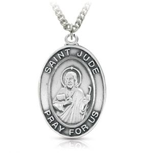 Sterling Silver St. Jude Oval Medal  - 1"