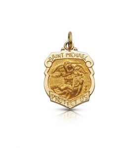 14K Gold Small Shield St. Michael Medal - 5/8"