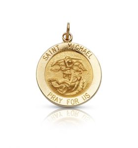 14K Gold Large Round St. Michael Medal - 5/8"