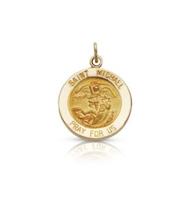 14K Gold Small Round St. Michael Medal - 1/2"