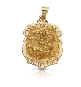 14K Gold Large Shield St. Michael Medal - 1 1/8"