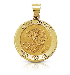 14K Gold Round St. Michael Medal - 3/4"