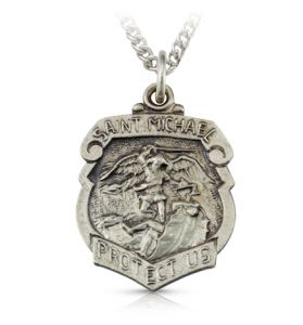 Sterling Silver St. Michael Shield Medal - 3/4"