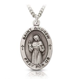 Sterling Silver Medal of St. Andrew, Patron Saint of Fishermen - 1"