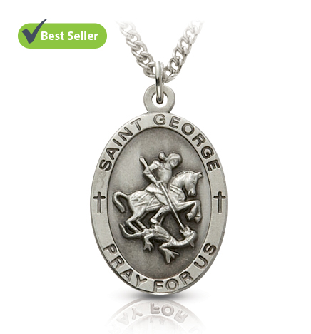 Sterling Silver Medal of St. George, Patron Saint of Soldiers - 1"