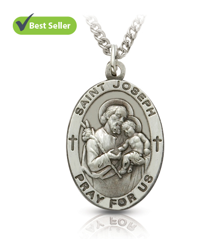 Sterling Silver Medal of St. Joseph, Patron Saint of Carpenters & Fathers - 1"