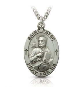 Sterling Silver Medal of St. Peter, Patron Saint of Fishermen - 1"