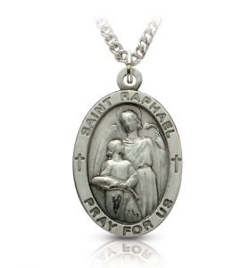 Sterling Silver Medal of St. Raphael, Patron Saint of Doctors & Medical Workers - 1"