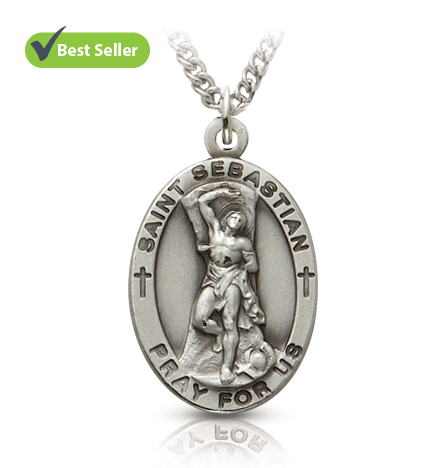 Sterling Silver Medal of St. Sebastian, Patron Saint of Athletes - 1"