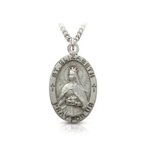 Sterling Silver Medal of St. Elizabeth, Patron Saint of Nurses - 7/8"