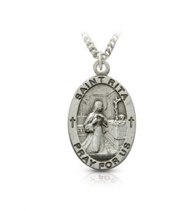 Sterling Silver Medal of St. Rita, Patron Saint of Impossible Causes - 7/8"