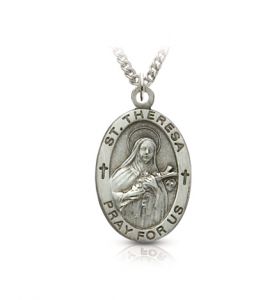 Sterling Silver Medal of St. Theresa, Patron Saint of Aviators & Missions - 7/8"