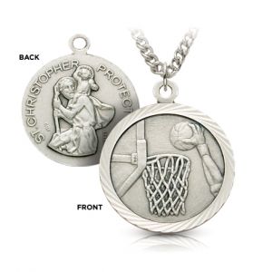 Sterling Silver St. Christopher Boy's Basketball Medal - 3/4"