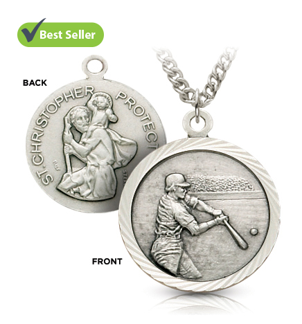 Sterling Silver St. Christopher Boy's Baseball Medal - 3/4"