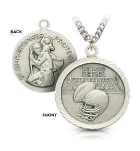 Sterling Silver St. Christopher Boy's Football Medal - 3/4"