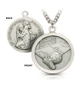 Sterling Silver St. Christopher Boy's Soccer Medal - 3/4"