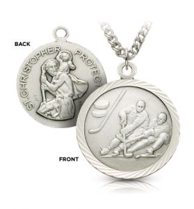 Sterling Silver St. Christopher Boy's Hockey Medal - 3/4"