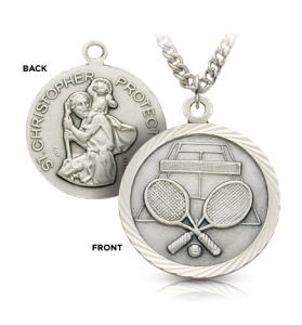 Sterling Silver St. Christopher Boy's Tennis Medal - 3/4"