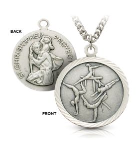 Sterling Silver St. Christopher Girl's Gymnastic Medal - 3/4"