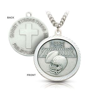 Sterling Silver Boy's Football Player Helmet Medal - 3/4"