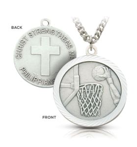 Sterling Silver Boy's Basketball Player Medal - 3/4"