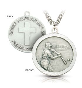 Sterling Silver Boy's Baseball Player
Medal - 3/4"