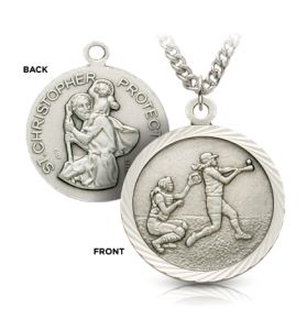 Sterling Silver St. Christopher Girl's Softball Medal - 3/4"