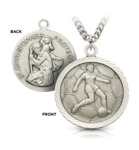 Sterling Silver St. Christopher Girl's Soccer Medal - 3/4"