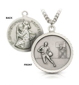 Sterling Silver St. Christopher Boy's Basketball Medal - 3/4" [1]