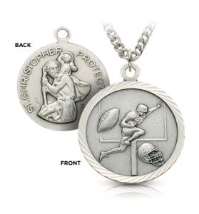 Sterling Silver St. Christopher Boy's Football Medal - 3/4" [1]