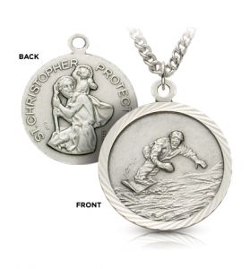 Sterling Silver St. Christopher Boy's Snowboarding Medal - 3/4"