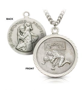 Sterling Silver St. Christopher Boy's Wrestling Medal - 3/4"