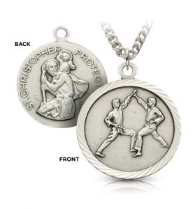 Sterling Silver St. Christopher Boy's Karate Medal - 3/4"