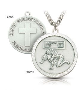 Sterling Silver Boy's Wrestler Medal - 3/4"