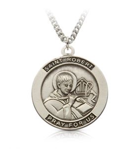 St. Robert, Patron Saint of Canonists, Sterling Silver Engraved Medal - 7/8"