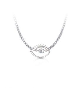 Sterling Silver Evil Eye Necklace with Cubic Zirconia Stones - 3/8"