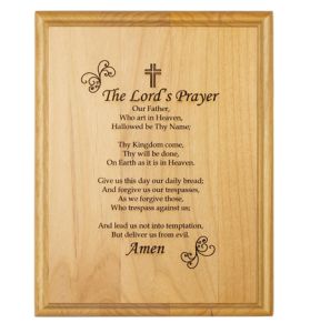 Engraved "Catholic Lord's Prayer" Genuine Alder Wood Wall or Table Decor Art - 7" x 9"