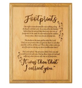 Engraved "Footprints" Genuine Alder Wood Wall or Table Decor Art - 7" x 9"