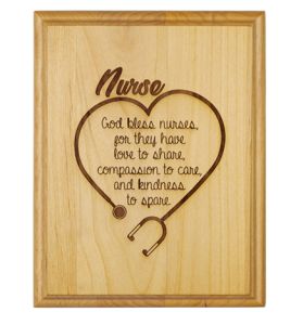 Engraved "Nurse Blessing" Genuine Alder Wood Wall or Table Decor Art - 7" x 9"