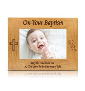 Hardwood Boy Baptism Photo Frame - 9 1/8" x 7 1/8"