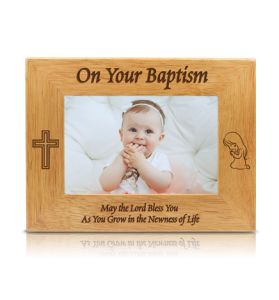 Hardwood Girl Baptism Photo Frame - 9 1/8" x 7 1/8"