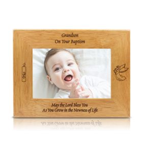 Hardwood Grandson Baptism Photo Frame - 9 1/8" x 7 1/8"